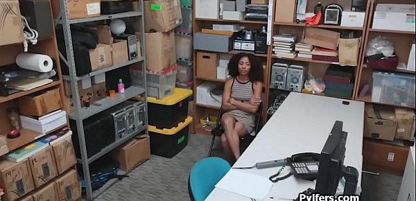  Curly ebony suspect fucked at the security guards office